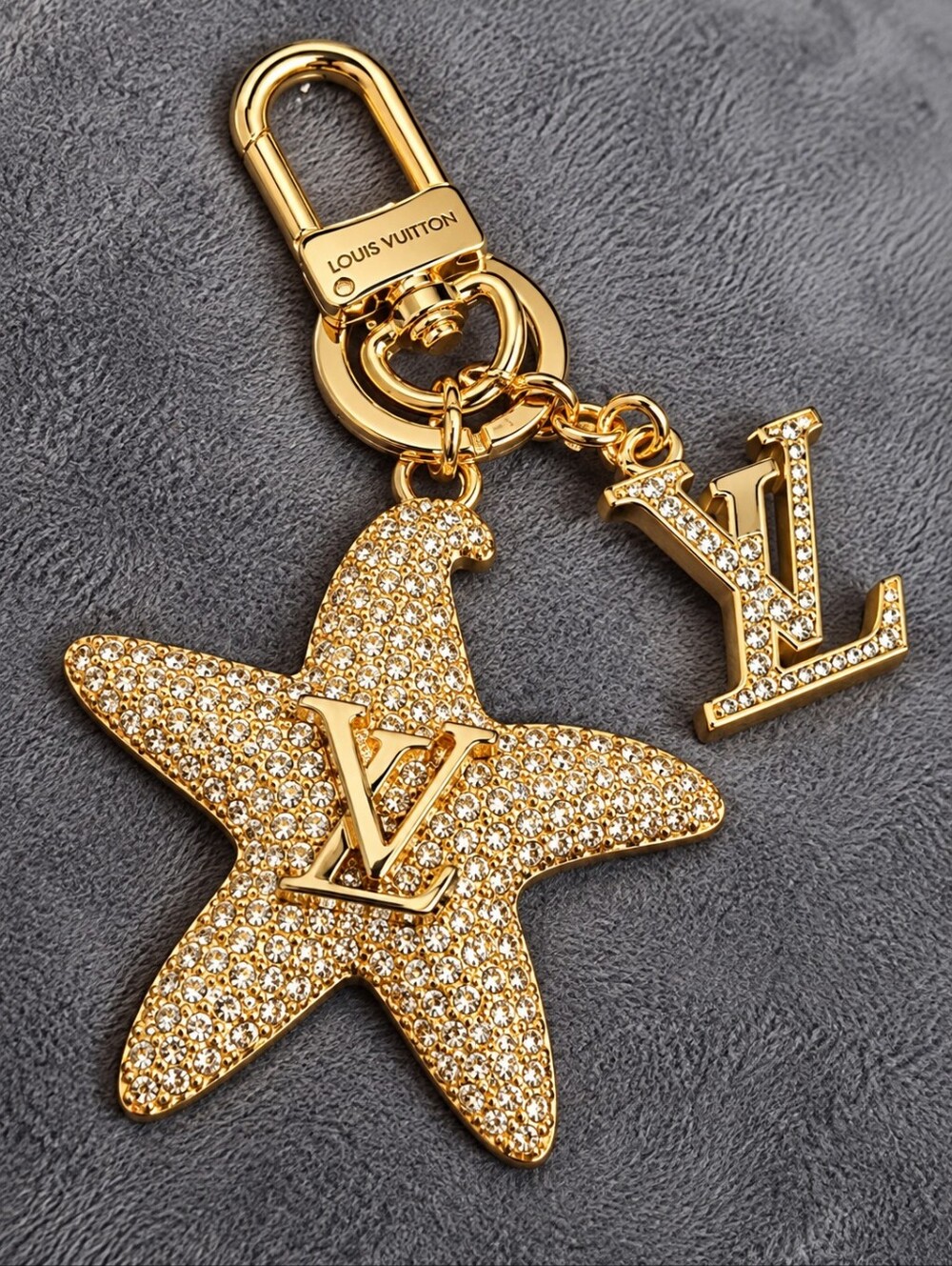 LV Gold Star Glitter Keychain Charm